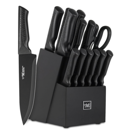 Knife Set, 15 Pcs Kitchen Knife Set with Block Self Sharpening